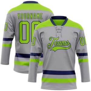 Custom Gray Neon Green Navy Hockey Lace&hellip;