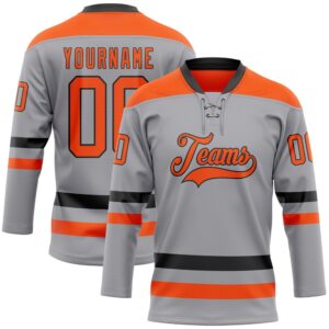 Custom Gray Orange Black Hockey Lace Neck&hellip;