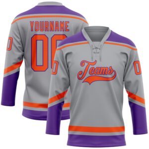 Custom Gray Orange Purple Hockey Lace Neck&hellip;