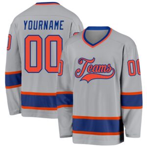 Custom Gray Orange Royal Hockey Jersey, New&hellip;