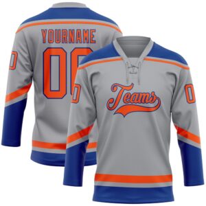Custom Gray Orange Royal Hockey Lace Neck&hellip;