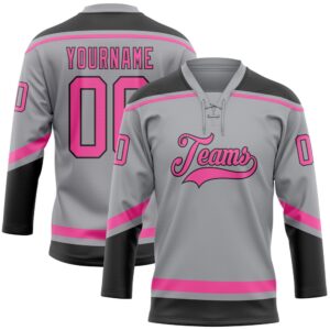 Custom Gray Pink Black Hockey Lace Neck&hellip;