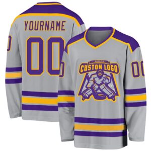 Custom Gray Purple Gold Hockey Jersey, New&hellip;