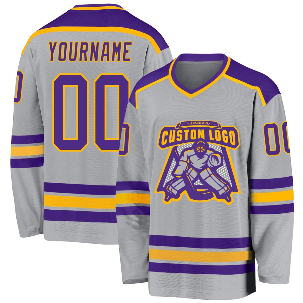 Custom Gray Purple Gold Hockey Jersey, New Hockey Jersey, Personali Sport Team Jersey Shirt