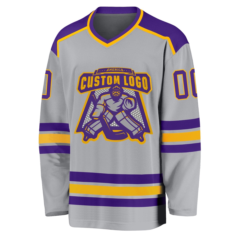 Custom Gray Purple Gold Hockey Jersey, New Hockey Jersey, Personali Sport Team Jersey Shirt