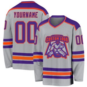 Custom Gray Purple Orange Hockey Jersey, New&hellip;