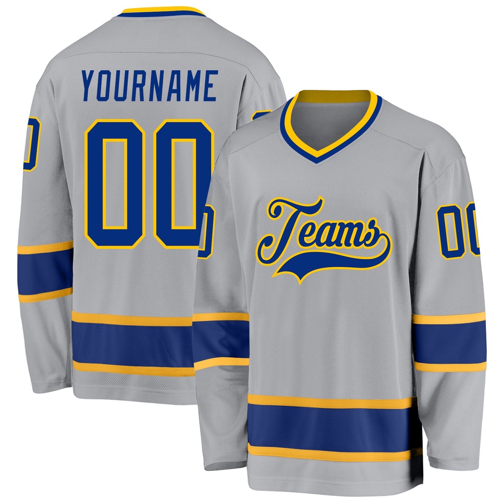 Custom Gray Royal Gold Hockey Jersey, New Hockey Jersey, Personali Sport Team Jersey Shirt Custom Gray Royal Gold Hockey Jersey, New Hockey Jersey, Personali Sport Team Jersey Shirt
