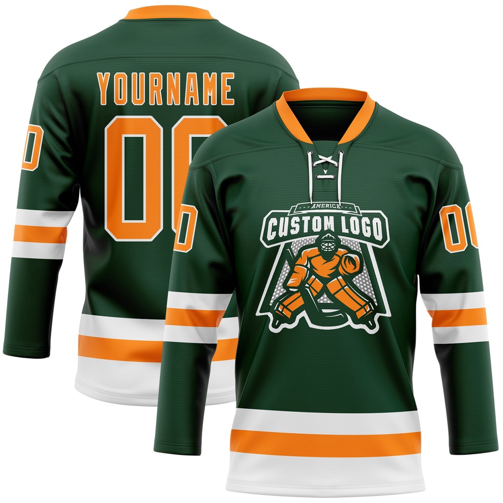 Custom Green Bay Orange White Hockey Lace Neck Jersey, New Hockey Jersey, Personali Sport Team Jersey Shirt