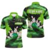 Custom Green Camo Skull Bowling Polo Shirts Men Team Bowling Polo Shirt Bowling League Outfit, Personalized Bowling Team Shirt