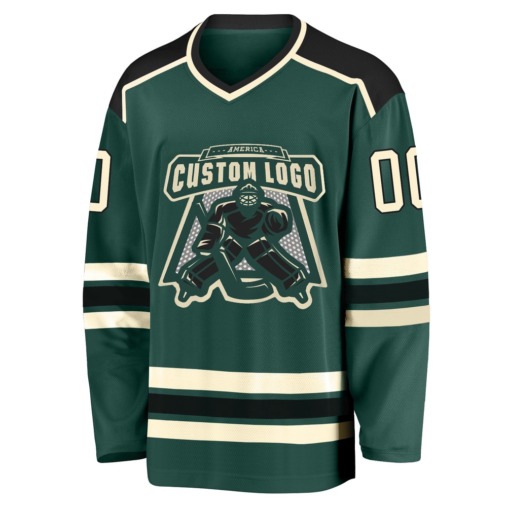 Custom Green Cream Black Hockey Jersey, New Hockey Jersey, Personali Sport Team Jersey Shirt Custom Green Cream Black Hockey Jersey, New Hockey Jersey, Personali Sport Team Jersey Shirt