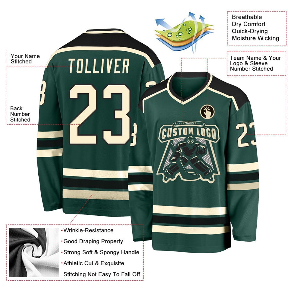 Custom Green Cream Black Hockey Jersey, New Hockey Jersey, Personali Sport Team Jersey Shirt Custom Green Cream Black Hockey Jersey, New Hockey Jersey, Personali Sport Team Jersey Shirt