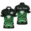 Custom Green Flame Bowling Team Shirts, Halloween Skull Bowling Polo Shirt For Men, Personalized Bowling Team Shirt