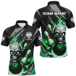 Custom Green Flame Bowling Team Shirts, Halloween&hellip;
