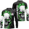 Custom Green Flame Skull Bowling Shirts, Bowling Team Polo Shirt For Men Outfit Bowling, Personalized Bowling Team Shirt