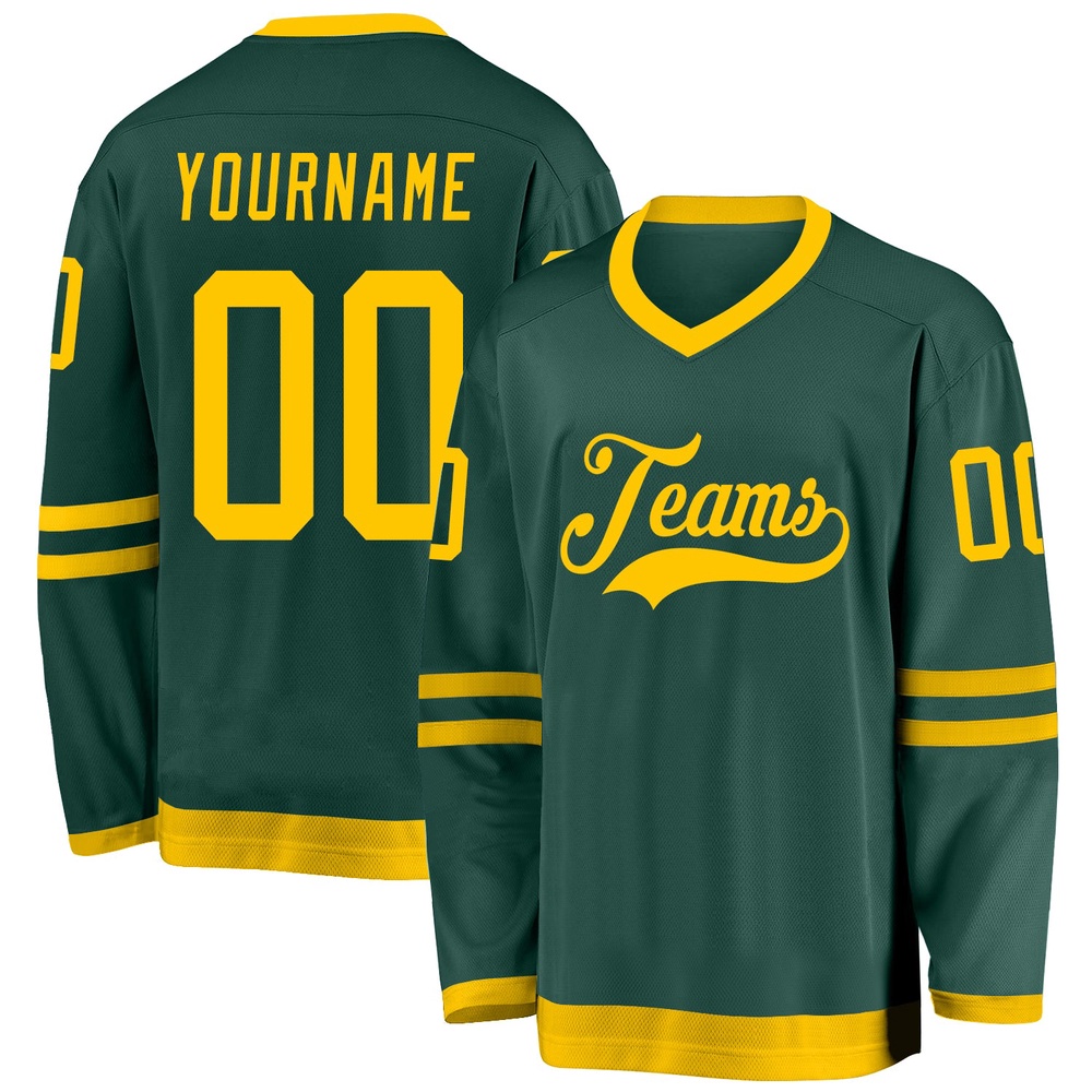 Custom Green Gold Hockey Jersey, New Hockey Jersey, Personali Sport Team Jersey Shirt Custom Green Gold Hockey Jersey, New Hockey Jersey, Personali Sport Team Jersey Shirt