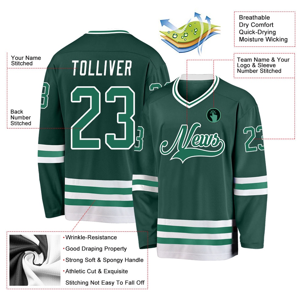 Custom Green Kelly Green White Hockey Jersey, New Hockey Jersey, Personali Sport Team Jersey Shirt