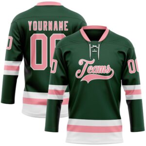 Custom Green Medium Pink White Hockey Lace&hellip;