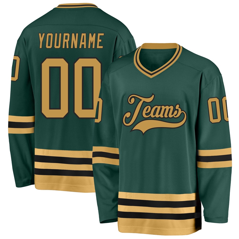 Custom Green Old Gold Black Hockey Jersey, New Hockey Jersey, Personali Sport Team Jersey Shirt