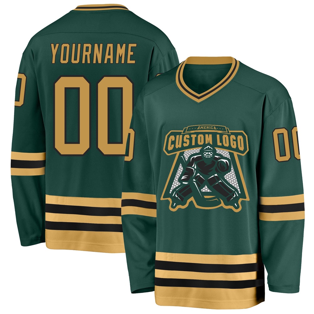 Custom Green Old Gold Black Hockey Jersey, New Hockey Jersey, Personali Sport Team Jersey Shirt