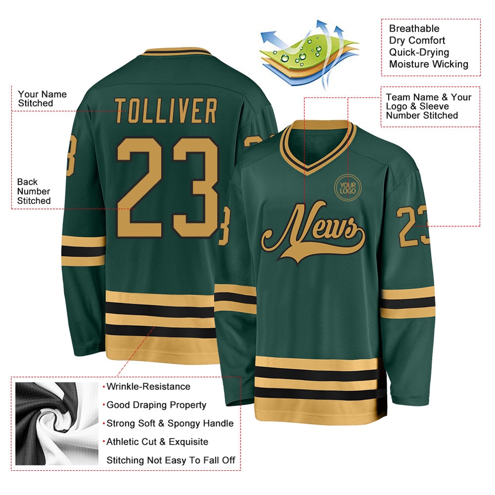 Custom Green Old Gold Black Hockey Jersey, New Hockey Jersey, Personali Sport Team Jersey Shirt