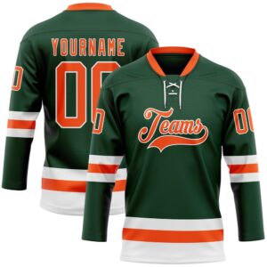 Custom Green Orange White Hockey Lace Neck&hellip;
