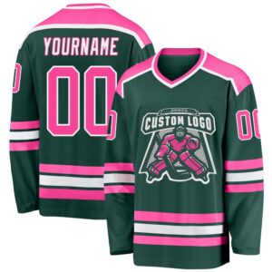 Custom Green Pink White Hockey Jersey, New&hellip;