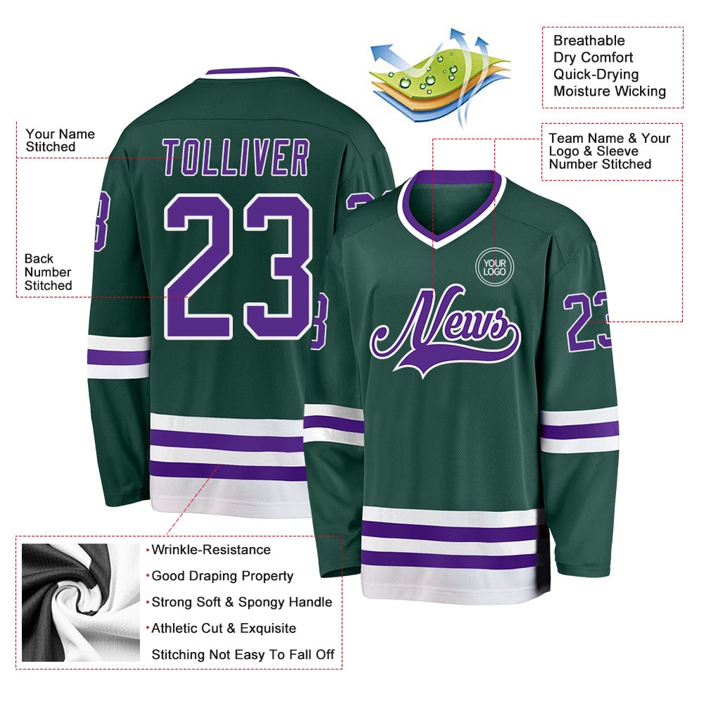 Custom Green Purple White Hockey Jersey, New Hockey Jersey, Personali Sport Team Jersey Shirt