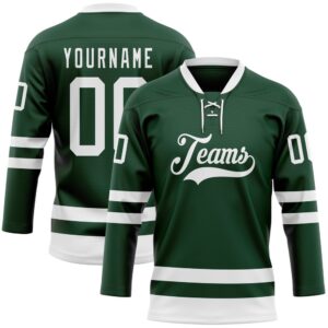 Custom Green White Hockey Lace Neck Jersey,&hellip;