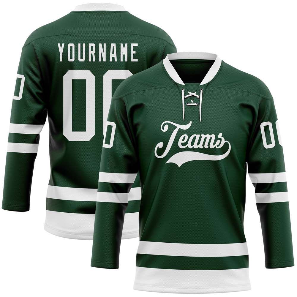 Custom Green White Hockey Lace Neck Jersey, New Hockey Jersey, Personali Sport Team Jersey Shirt