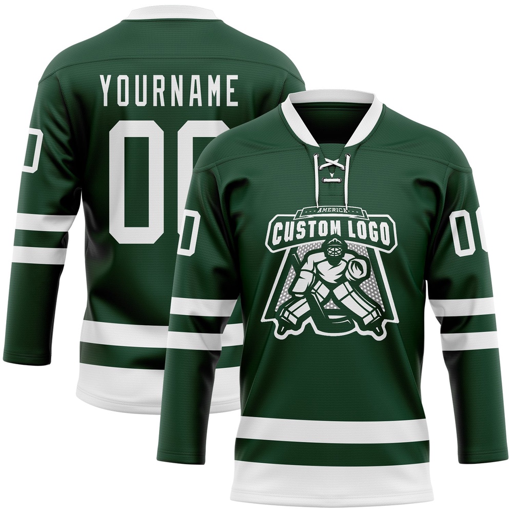 Custom Green White Hockey Lace Neck Jersey, New Hockey Jersey, Personali Sport Team Jersey Shirt