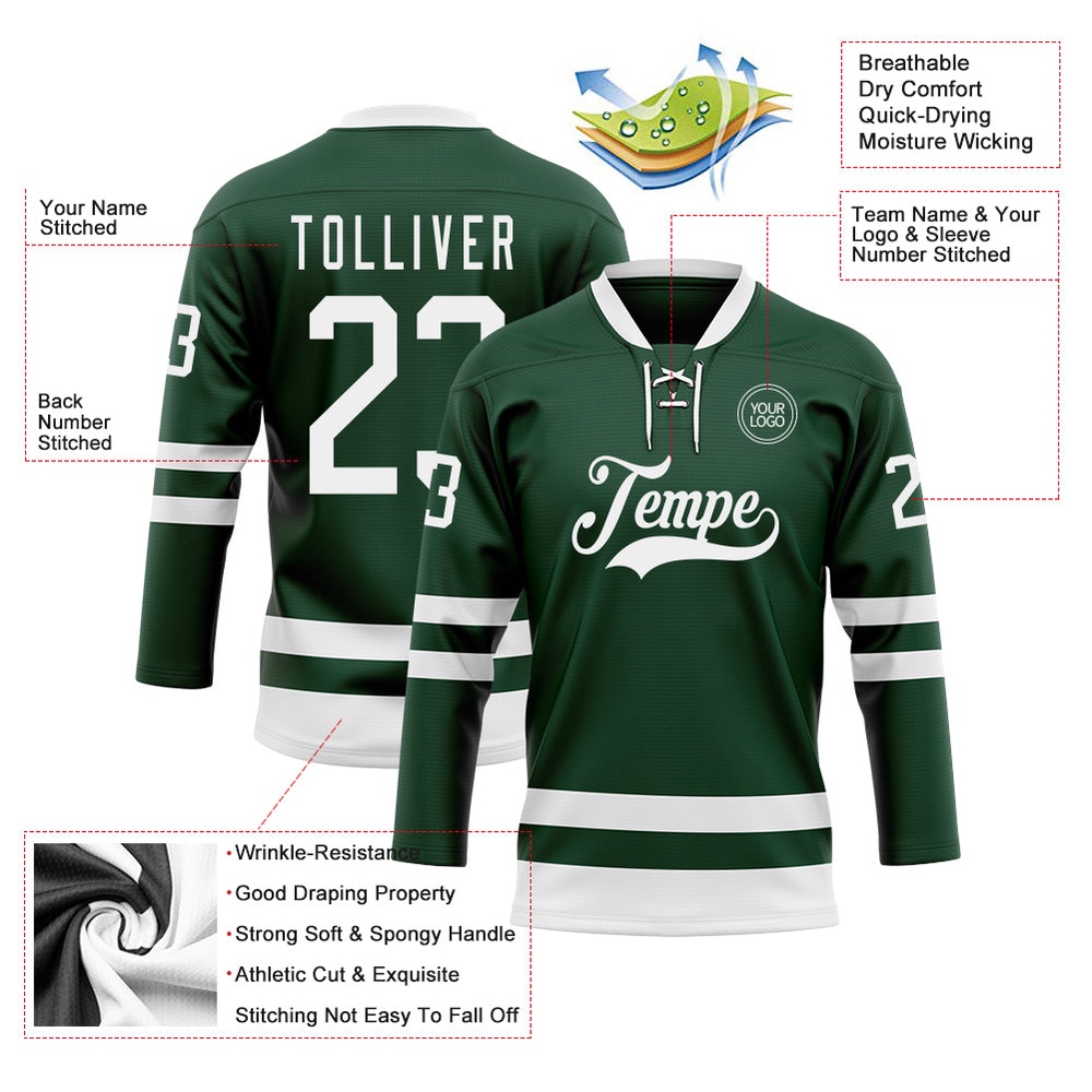 Custom Green White Hockey Lace Neck Jersey, New Hockey Jersey, Personali Sport Team Jersey Shirt