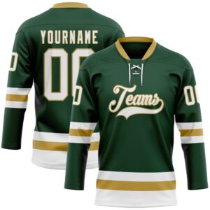 Custom Green White Old Gold Hockey Lace&hellip;