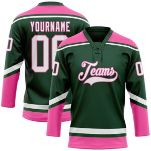 Custom Green White Pink Hockey Lace Neck&hellip;