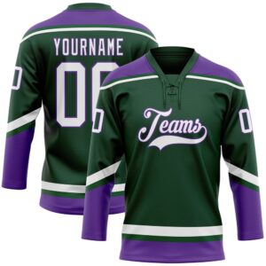 Custom Green White Purple Hockey Lace Neck&hellip;