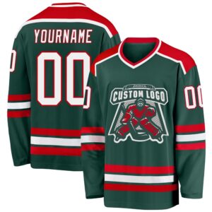 Custom Green White Red Hockey Jersey, New&hellip;
