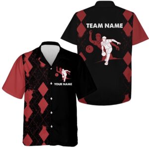 Custom Hawaiian Bowling Shirt Personalized Name Red&Black&hellip;