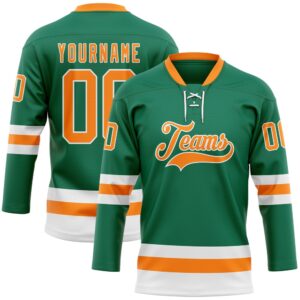 Custom Kelly Green Bay Orange White Hockey&hellip;