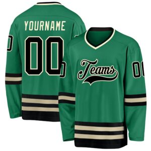 Custom Kelly Green Black Cream Hockey Jersey,&hellip;