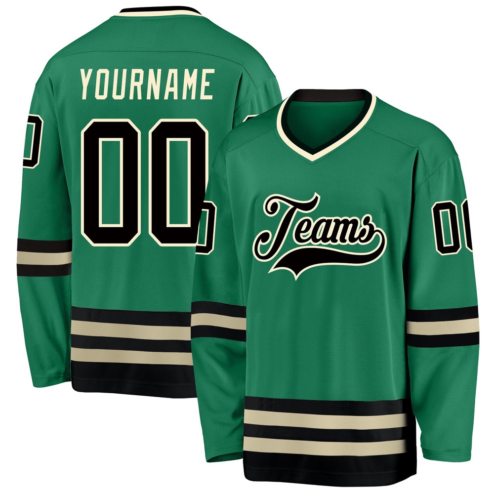 Custom Kelly Green Black Cream Hockey Jersey, New Hockey Jersey, Personali Sport Team Jersey Shirt