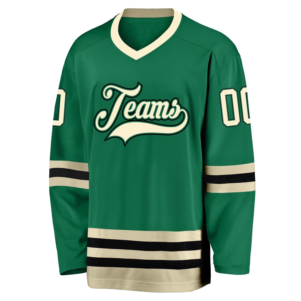 Custom Kelly Green Cream Black Hockey Jersey, New Hockey Jersey, Personali Sport Team Jersey Shirt