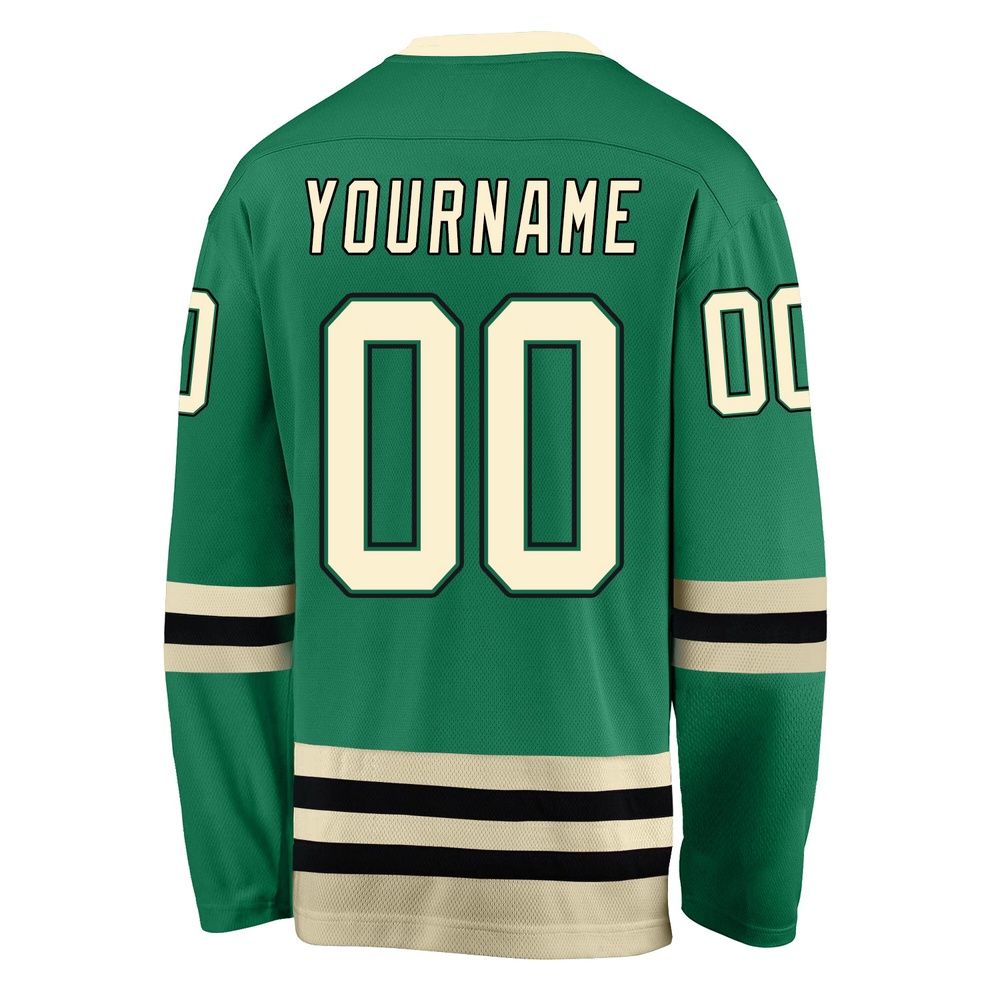 Custom Kelly Green Cream Black Hockey Jersey, New Hockey Jersey, Personali Sport Team Jersey Shirt