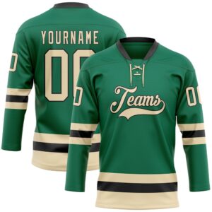 Custom Kelly Green Cream Black Hockey Lace&hellip;