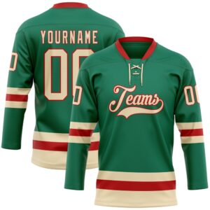 Custom Kelly Green Cream Red Hockey Lace&hellip;
