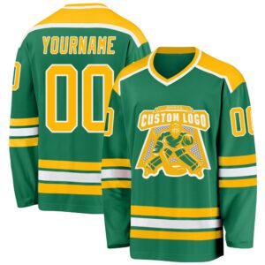 Custom Kelly Green Gold White Hockey Jersey,&hellip;