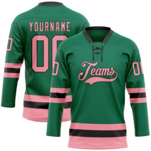 Custom Kelly Green Medium Pink Black Hockey&hellip;