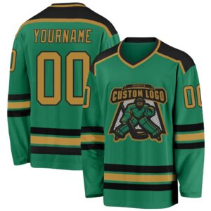 Custom Kelly Green Old Gold Black Hockey&hellip;