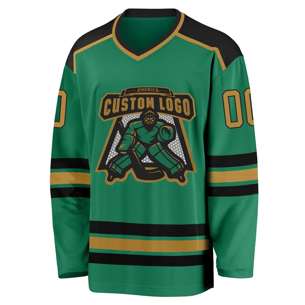 Custom Kelly Green Old Gold Black Hockey Jersey, New Hockey Jersey, Personali Sport Team Jersey Shirt