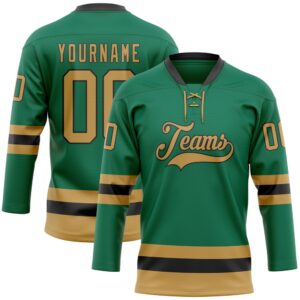 Custom Kelly Green Old Gold Black Hockey&hellip;