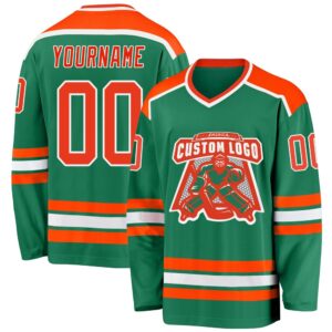 Custom Kelly Green Orange White Hockey Jersey,&hellip;