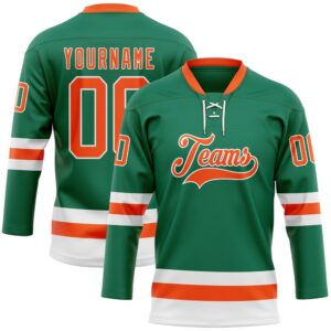 Custom Kelly Green Orange White Hockey Lace&hellip;